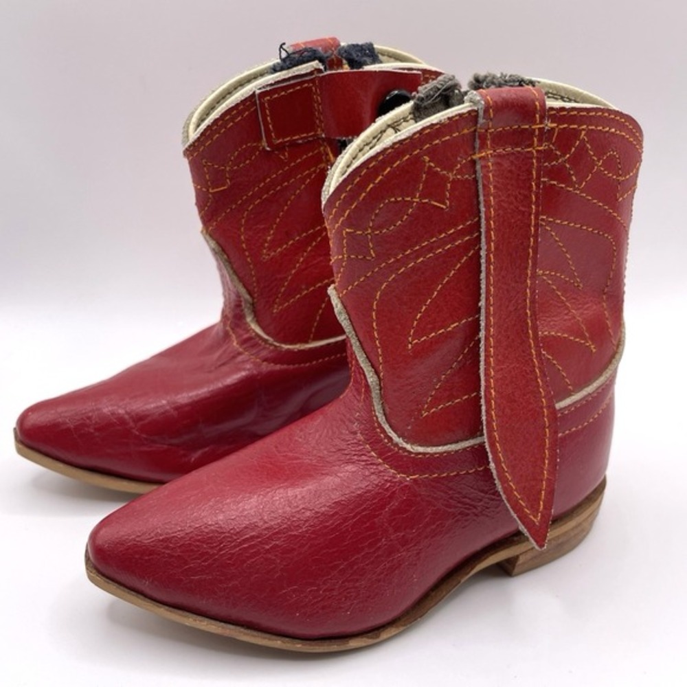 Vintage 50s Red Leather‎ Toddler Cowboy Western Boots Collectible Size 2 Mexico